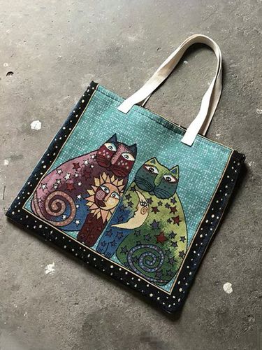 Vintage Cat Print Handbag Fabric Bag Shoulder Bag - Just Fashion Now UK - Modalova