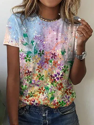 Floral Vacation Crew Neck T-Shirt - Just Fashion Now - Modalova