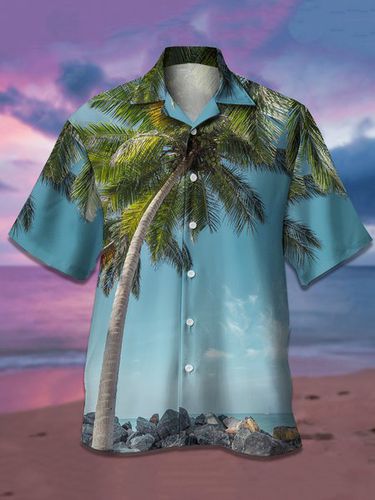 Men's Coconut Tree Graphic Print Short Sleeve Shirt - Modetalente - Modalova
