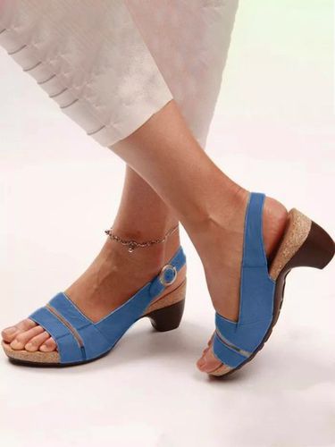 Solid Color Vintage Casual Chunky Heel Sandals - Just Fashion Now - Modalova