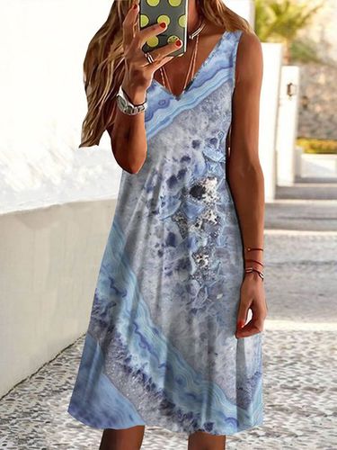 Vacation Abstract Sea Printed Loosen Midi Dress - Modetalente - Modalova