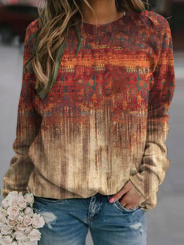 Casual Ethnic Floral Design Loose Knit Pullover Sweatshirt - Just Fashion Now - Modalova