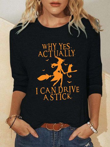 Women Funny Graphic Yes I Can Drive A Stick Regular Fit Simple Halloween Top - Modetalente - Modalova
