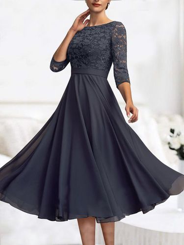 Wedding party Lace Chiffon zip seven Sleeve midi Dress - Just Fashion Now UK - Modalova