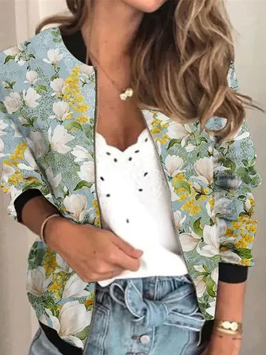 Casual Floral Long Sleeve Printed Outwears - Modetalente - Modalova