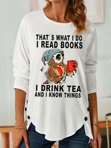Women Owl That's What I Do I Read Books I Drink Tea And I Know Things Simple Long Sleeve Top - Modetalente - Modalova