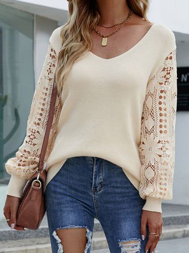 Acrylic V Neck Casual Lace Sweater - Just Fashion Now - Modalova