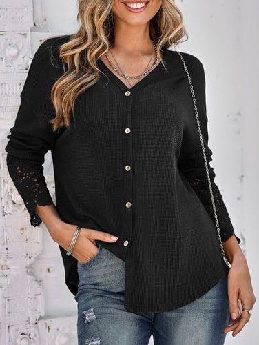 Lace Casual Loose Buttoned Top - Just Fashion Now - Modalova