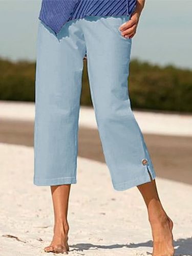 Loose Cotton Plain Casual Pants - Modetalente - Modalova