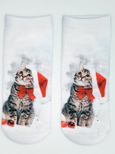 Christmas 3D Cat Pattern High Stretch Cotton Socks Festive Party Decorations - Just Fashion Now - Modalova