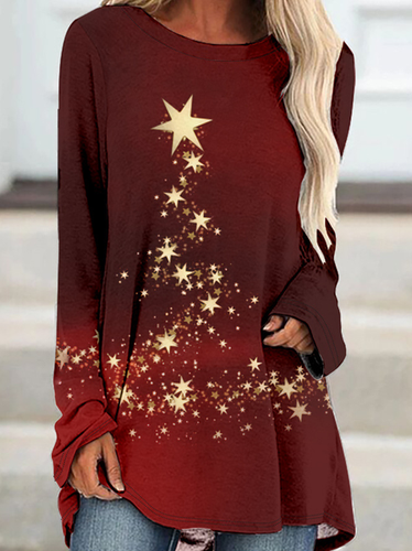 Womens Christmas Light Star Crew Neck Casual Top - Just Fashion Now - Modalova