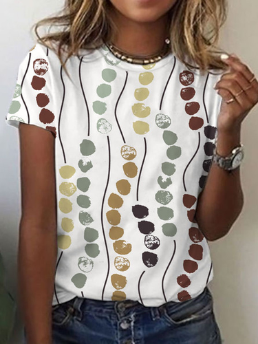 Polka Dots Vacation Crew Neck Short Sleeve T-Shirt - Just Fashion Now - Modalova