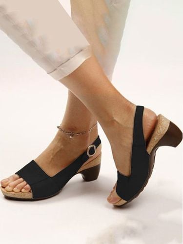 Retro Solid Simple Open Toe Chunky Heel Sandals - Just Fashion Now - Modalova