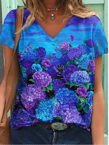 Floral Vacation Cotton Blends Short Sleeve T-Shirt - Just Fashion Now - Modalova