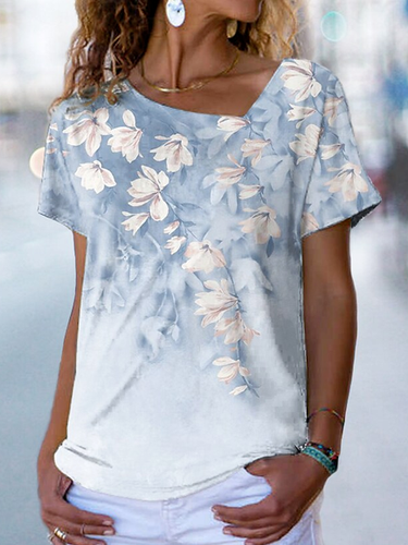 Casual Floral Loosen Short Sleeve T-Shirt - Just Fashion Now - Modalova