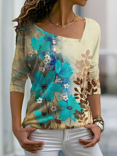 Asymmetrical Cotton-Blend Casual T-Shirt - Just Fashion Now - Modalova