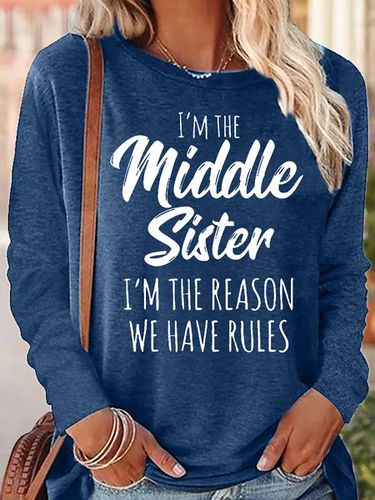 Womens Sister Gift Middle Sister Funny Casual Crew Neck Letters Top - Just Fashion Now - Modalova