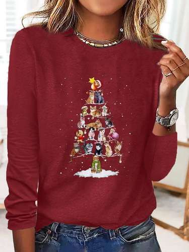 Christmas Tree Printed Casual T-Shirt - Modetalente - Modalova