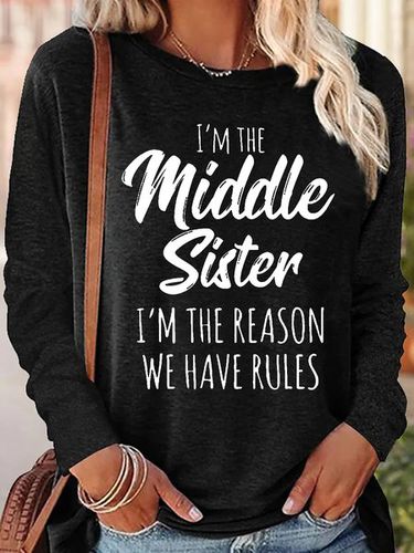 Womens Sister Gift Middle Sister Funny Casual Crew Neck Letters Top - Just Fashion Now - Modalova