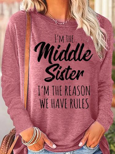 Womens Sister Gift Middle Sister Funny Casual Crew Neck Letters Top - Just Fashion Now - Modalova