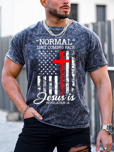 Men's Normal Isn't Coming Back Jesus Is Text Letters Casual Loose T-Shirt - Modetalente - Modalova
