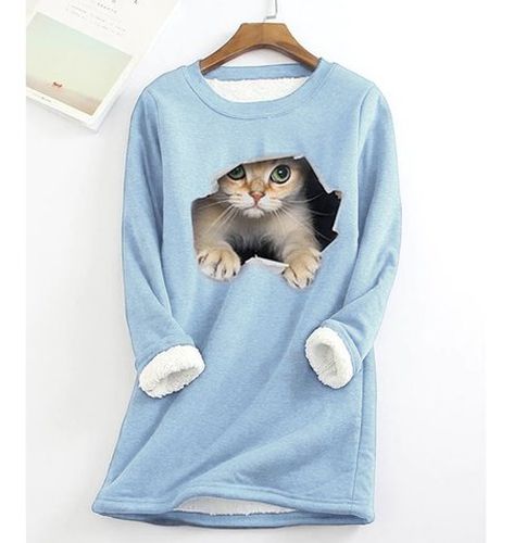 Crew Neck Cat Casual Warmth Sweatshirt - Modetalente - Modalova