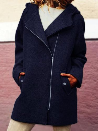 Hooded Asymmetrical Zipper Jacket Coat Overcoat - Modetalente - Modalova
