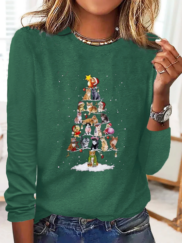 Christmas Tree Printed Casual T-Shirt - Just Fashion Now - Modalova