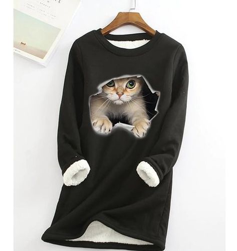 Crew Neck Cat Casual Warmth Sweatshirt - Modetalente - Modalova