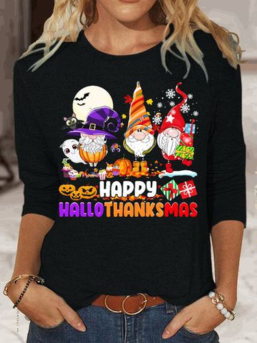 Womens Funny Hallothanksmas Gnome Holiday Top - Modetalente - Modalova