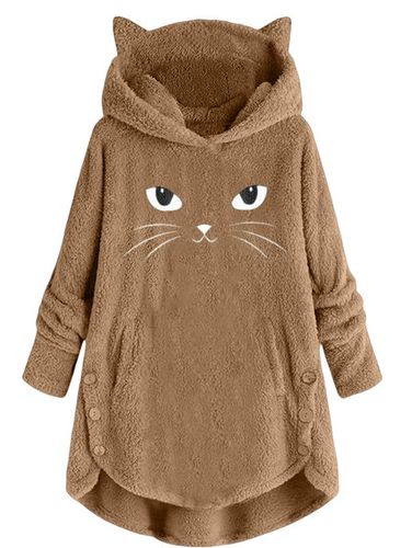 Scratching Cute Cat Embroidered Loose Warm Sweatshirt - Just Fashion Now - Modalova