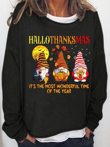 Womens Funny Hallothanksmas Holiday Gnome Casual Top - Just Fashion Now - Modalova