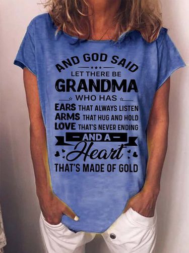 Women's God Said Let There Be Grandma Who Has Ears That Always Listen Crew Neck Casual T-Shirt - Modetalente - Modalova