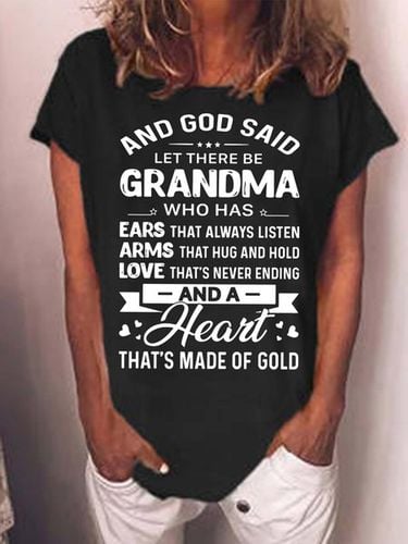 Women's God Said Let There Be Grandma Who Has Ears That Always Listen Crew Neck Casual T-Shirt - Modetalente - Modalova