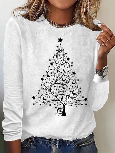 Women's Star Christmas Tree Letters Casual Crew Neck Top - Just Fashion Now - Modalova