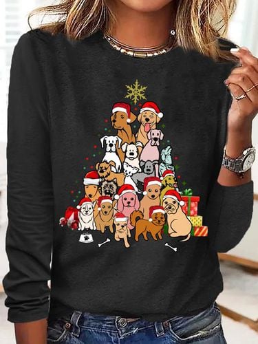 Women's Christmas Dog Tree Casual Top - Just Fashion Now - Modalova