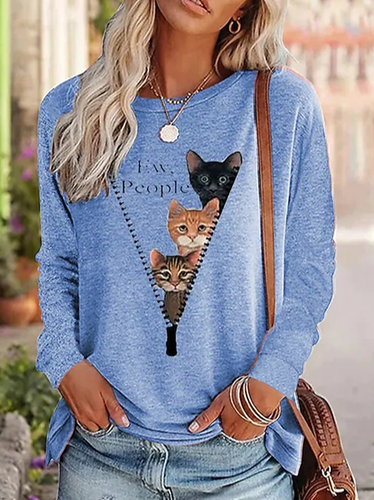 Three Cats Probe Loose Crew Neck T-Shirt - Just Fashion Now - Modalova