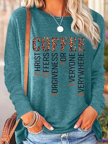 Womens Christ Coffee Lover Casual Crew Neck Top - Modetalente - Modalova