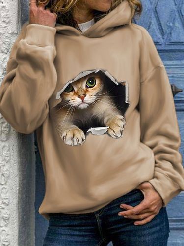 Hoodie Cat Printed Casual Plush Sweatshirt - Modetalente - Modalova
