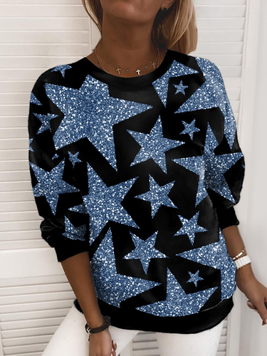 Geometric Star Casual Crew Neck Regular Fit Sweatshirt - Just Fashion Now - Modalova