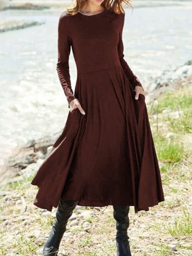 Plain Long Sleeve Casual Dress - Modetalente - Modalova