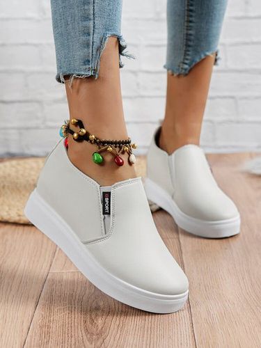 Letter Patched Slip On Wedge Shoes - Just Fashion Now UK - Modalova