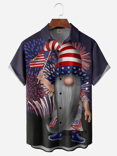American Flag Gnome Chest Pocket Short Sleeve Casual Shirt - Modetalente - Modalova