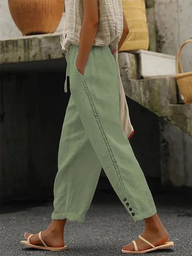 Plain Lace Edge Buckle Casual Pants - Modetalente - Modalova