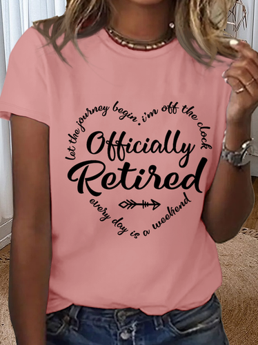 Women's Retirement gift Officially Retired Text Letters Simple T-Shirt - Modetalente - Modalova