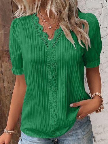 V Neck Plain Lace Elegant Shirt - Just Fashion Now - Modalova