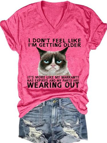 Women's Funny Qoute Grumpy Cat Crew Neck Loose Casual T-Shirt - Just Fashion Now - Modalova