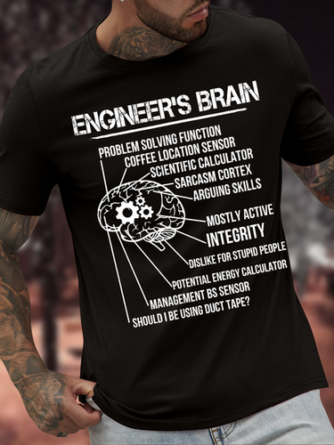 Men's Engineer's Brain Problem-Solving Function Coffee Location Sensor Funny Graphic Printing Text Letters Casual Cotton T-Shirt - Modetalente - Modalova