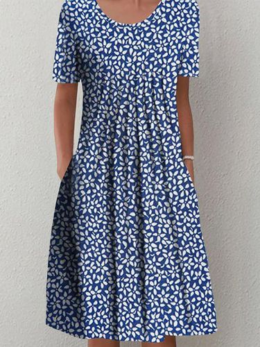 Casual Crew Neck Floral Loose Dress - Just Fashion Now - Modalova