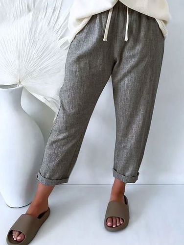 Plain Linen Cotton And Linen Pants - Just Fashion Now UK - Modalova